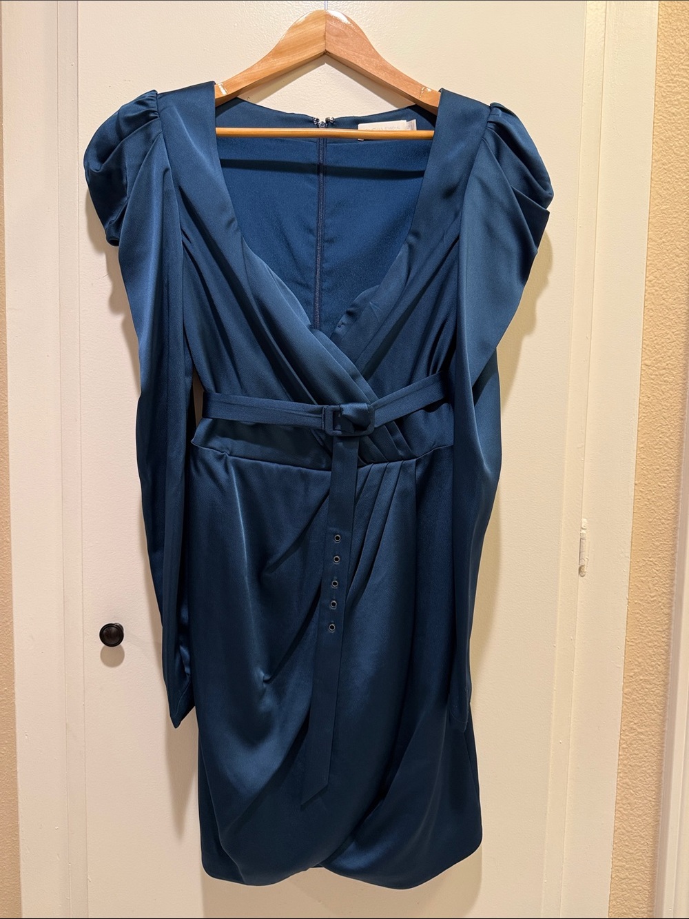Jonathan Simkhai Teal Long-Sleeve Draped Wrap Dress